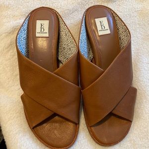Brown leather cross strap sandals